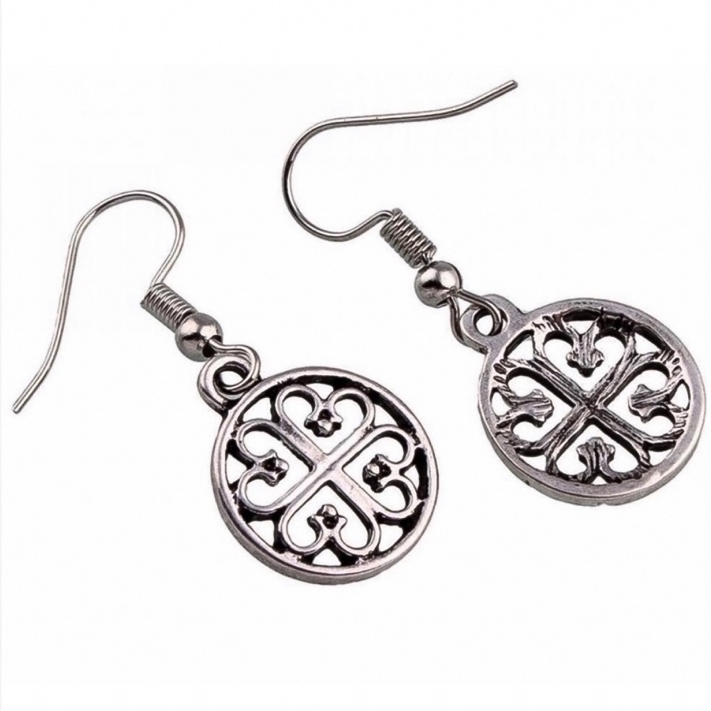 CLEARANCE $6! Silver Celtic Button Dangle Earrings - Picture 3 of 8